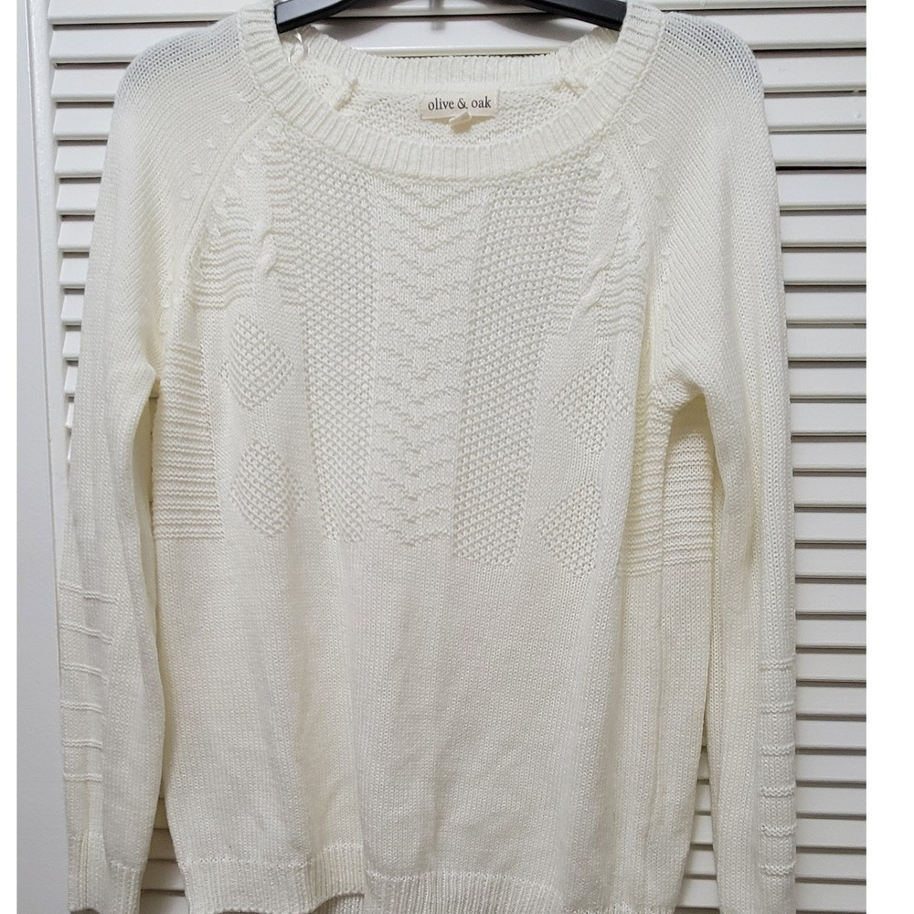 Olive & Oak Women Cream White Textured Mixed Knit Sweater LV5S40261 Large